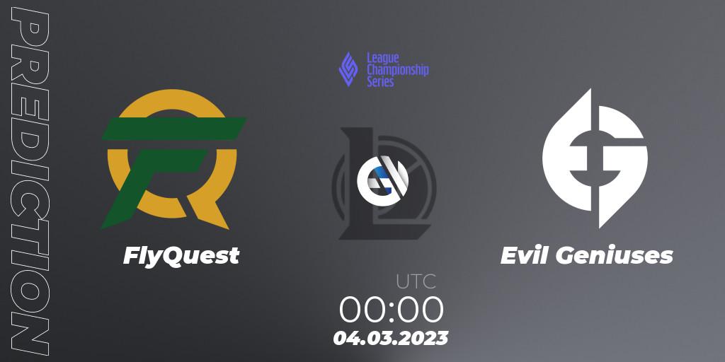 FlyQuest vs Evil Geniuses: Match Prediction. 04.03.2023 at 00:00, LoL, LCS Spring 2023 - Group Stage