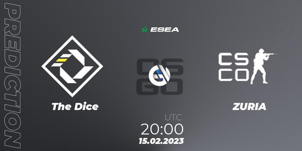 The Dice vs ZURIA: Match Prediction. 15.02.2023 at 20:00, Counter-Strike (CS2), ESEA Season 44: Advanced Division - Europe
