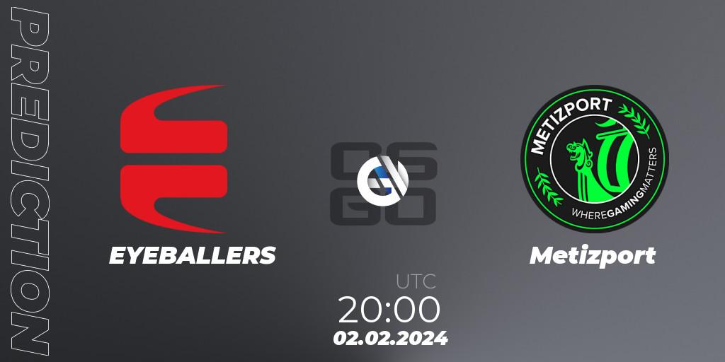 EYEBALLERS vs Metizport: Match Prediction. 02.02.2024 at 20:00, Counter-Strike (CS2), Pelaajat Series Spring 2024 Nordics Open Qualifier 1