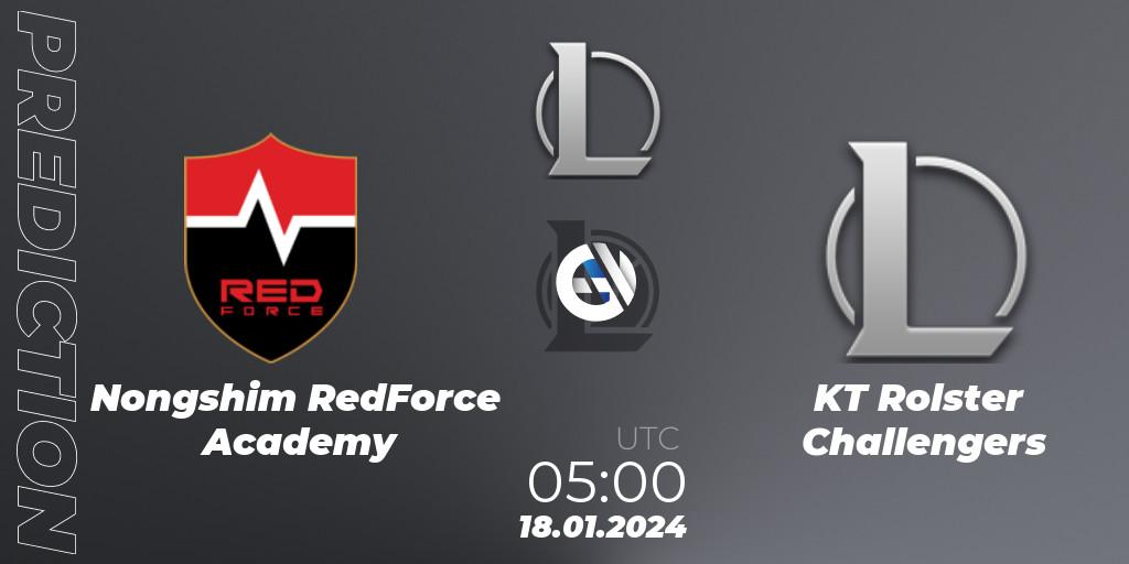 Nongshim RedForce Academy vs KT Rolster Challengers: Match Prediction. 18.01.2024 at 05:00, LoL, LCK Challengers League 2024 Spring - Group Stage