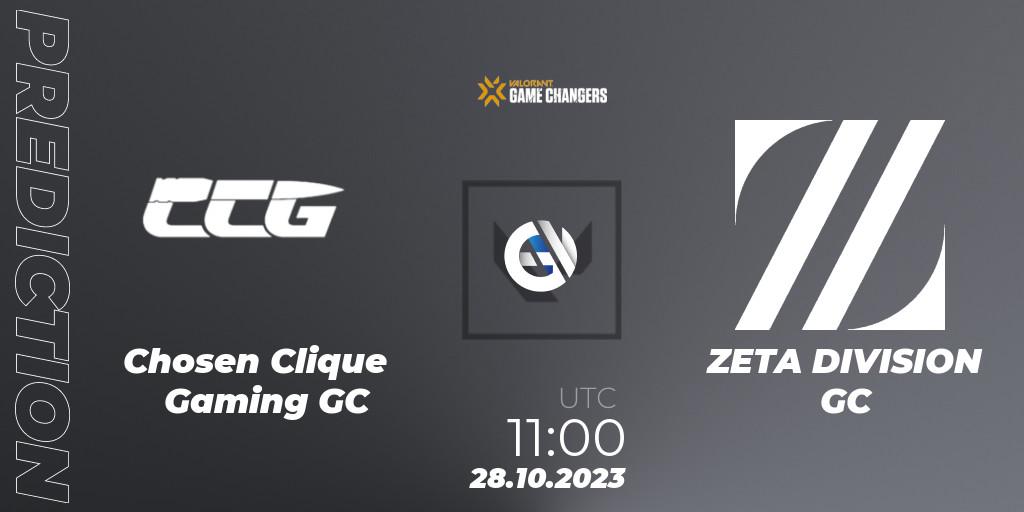 Chosen Clique Gaming GC vs ZETA DIVISION GC: Match Prediction. 28.10.2023 at 11:00, VALORANT, VCT 2023: Game Changers East Asia