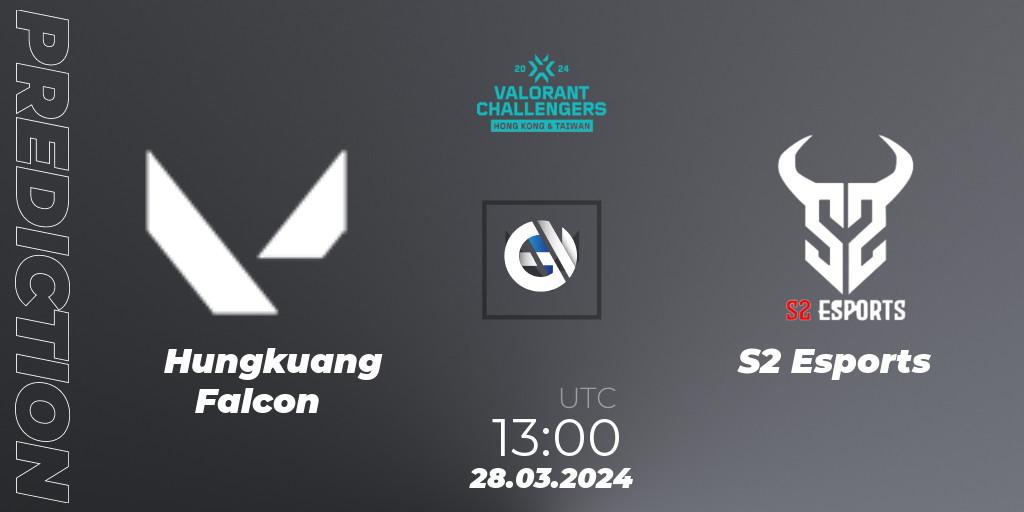Hungkuang Falcon vs S2 Esports: Match Prediction. 28.03.2024 at 14:30, VALORANT, VALORANT Challengers Hong Kong and Taiwan 2024: Split 1
