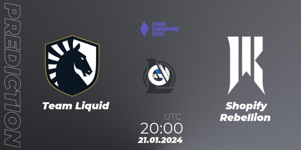 Team Liquid vs Shopify Rebellion: Match Prediction. 21.01.2024 at 20:00, LoL, LCS Spring 2024 - Group Stage