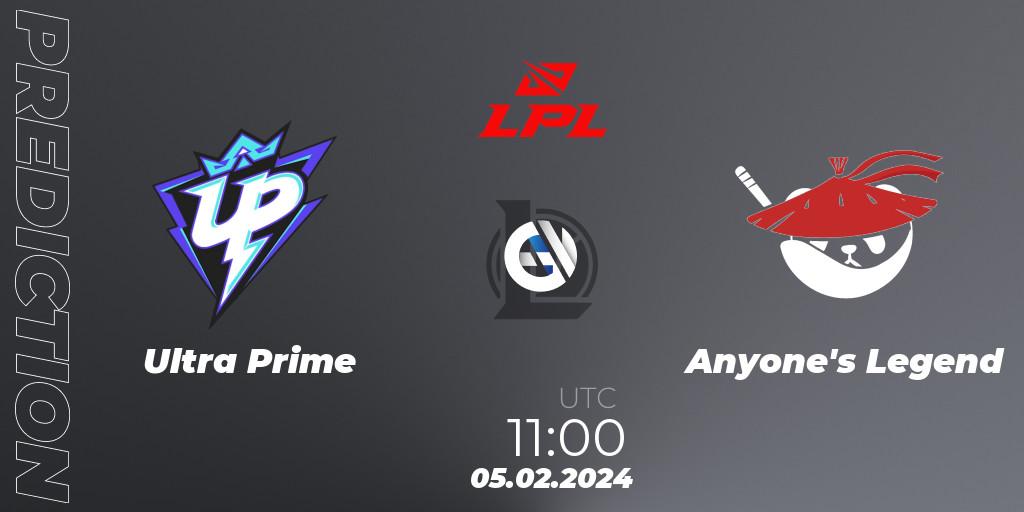 Ultra Prime vs Anyone's Legend: Match Prediction. 05.02.2024 at 12:00, LoL, LPL Spring 2024 - Group Stage