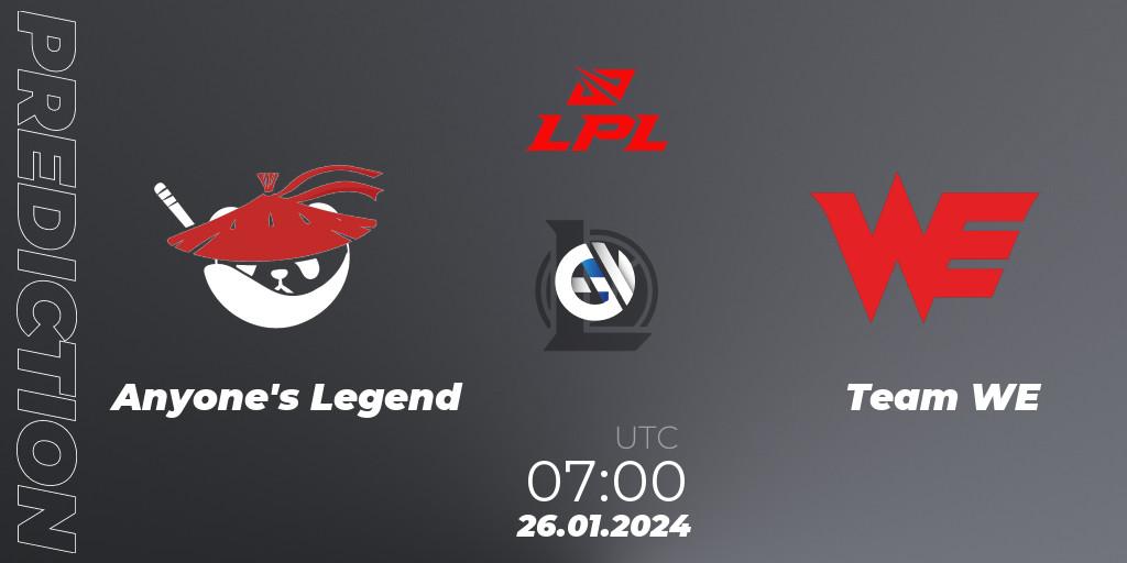 Anyone's Legend vs Team WE: Match Prediction. 26.01.24, LoL, LPL Spring 2024 - Group Stage