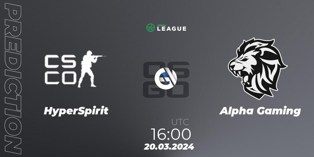 HyperSpirit vs Alpha Gaming: Match Prediction. 20.03.2024 at 16:00, Counter-Strike (CS2), ESEA Season 48: Main Division - Europe