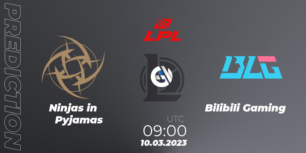 Ninjas in Pyjamas vs Bilibili Gaming: Match Prediction. 10.03.2023 at 09:00, LoL, LPL Spring 2023 - Group Stage