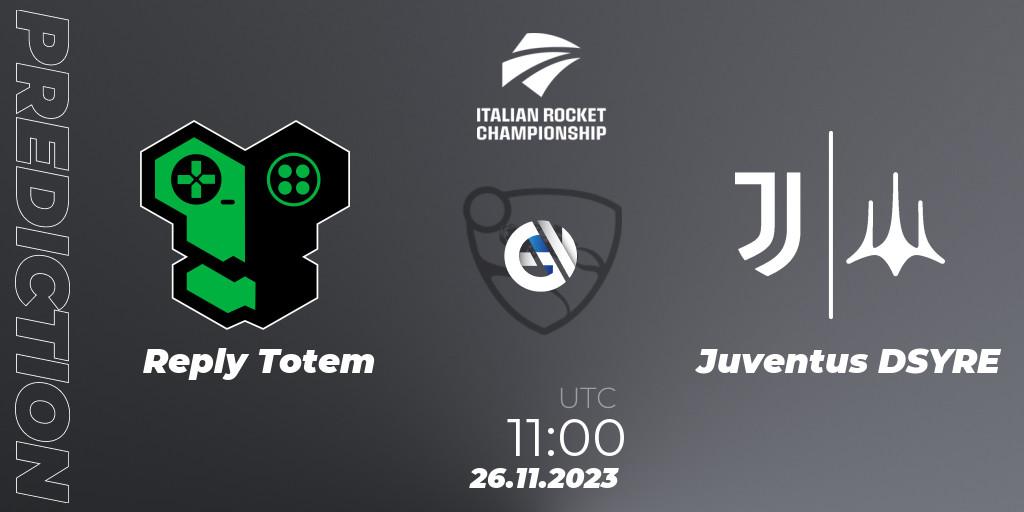 Reply Totem vs Juventus DSYRE: Match Prediction. 26.11.2023 at 11:00, Rocket League, Italian Rocket Championship Season 11 Serie A Finals