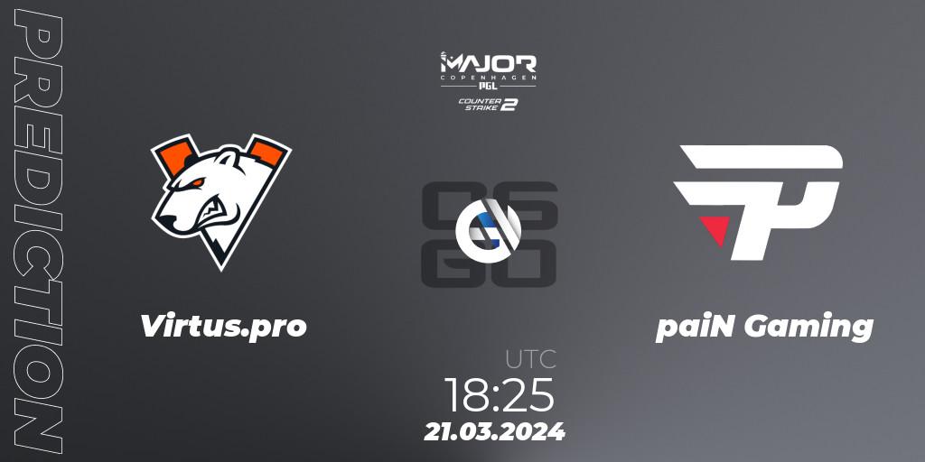 Virtus.pro vs paiN Gaming: Match Prediction. 21.03.2024 at 18:25, Counter-Strike (CS2), PGL CS2 Major Copenhagen 2024