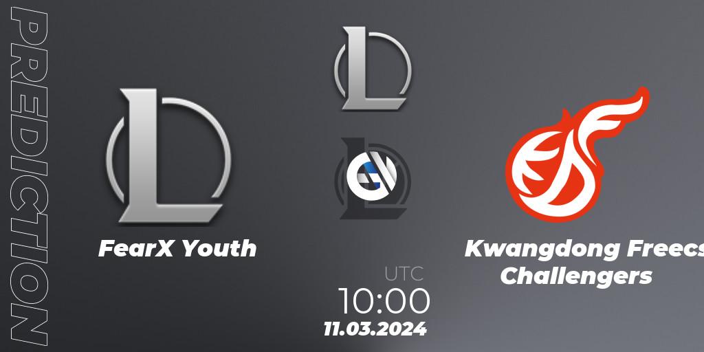 FearX Youth vs Kwangdong Freecs Challengers: Match Prediction. 11.03.2024 at 10:00, LoL, LCK Challengers League 2024 Spring - Group Stage