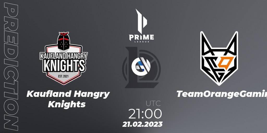 Kaufland Hangry Knights vs TeamOrangeGaming: Match Prediction. 21.02.2023 at 21:00, LoL, Prime League 2nd Division Spring 2023 - Group Stage