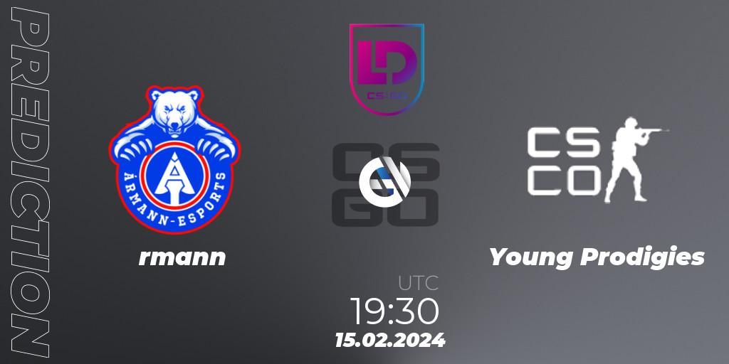 Ármann vs Young Prodigies: Match Prediction. 15.02.24, CS2 (CS:GO), Icelandic Esports League Season 8: Regular Season