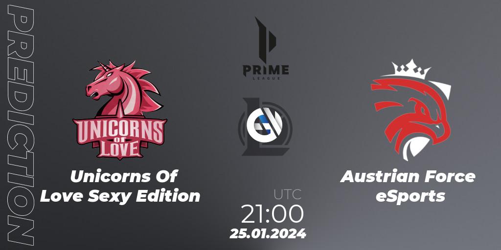 Unicorns Of Love Sexy Edition vs Austrian Force eSports: Match Prediction. 25.01.2024 at 21:00, LoL, Prime League Spring 2024 - Group Stage
