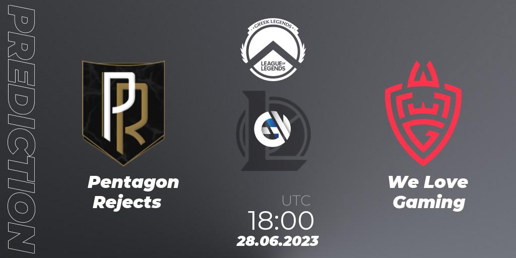 Pentagon Rejects vs We Love Gaming: Match Prediction. 28.06.2023 at 18:00, LoL, Greek Legends League Summer 2023