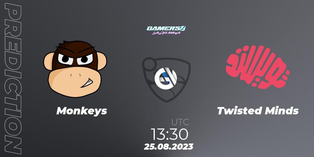 Monkeys vs Twisted Minds: Match Prediction. 25.08.2023 at 13:30, Rocket League, Gamers8 2023