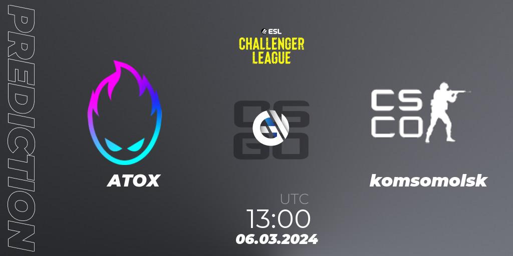 ATOX vs komsomolsk: Match Prediction. 06.03.2024 at 13:00, Counter-Strike (CS2), ESL Challenger League Season 47: Asia