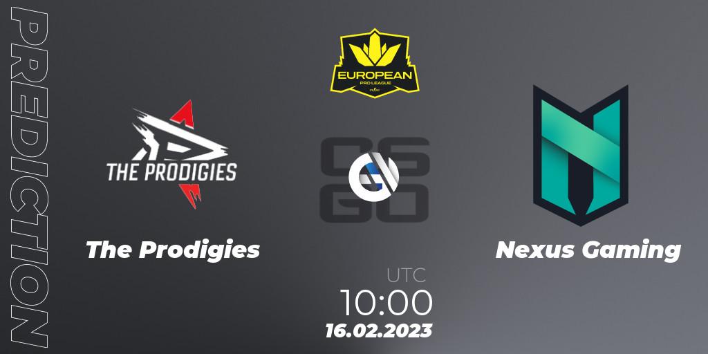 The Prodigies vs Nexus Gaming: Match Prediction. 16.02.2023 at 10:00, Counter-Strike (CS2), European Pro League Season 6: Division 2