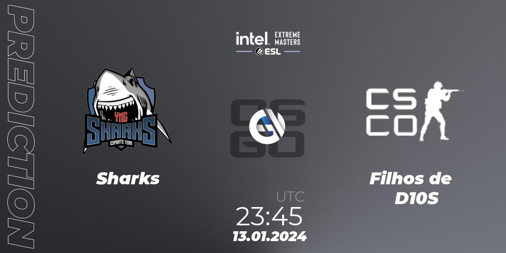 Sharks vs Filhos de D10S: Match Prediction. 13.01.2024 at 23:45, Counter-Strike (CS2), Intel Extreme Masters China 2024: South American Open Qualifier #1
