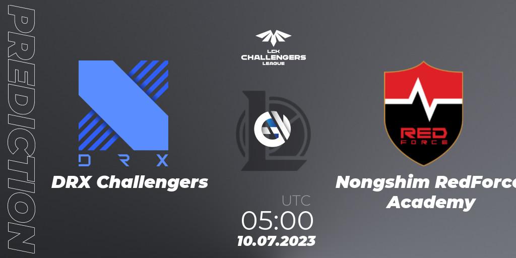 DRX Challengers vs Nongshim RedForce Academy: Match Prediction. 10.07.2023 at 05:00, LoL, LCK Challengers League 2023 Summer - Group Stage