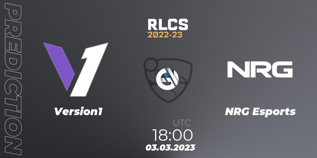 Version1 vs NRG Esports: Match Prediction. 03.03.2023 at 18:00, Rocket League, RLCS 2022-23 - Winter: North America Regional 3 - Winter Invitational