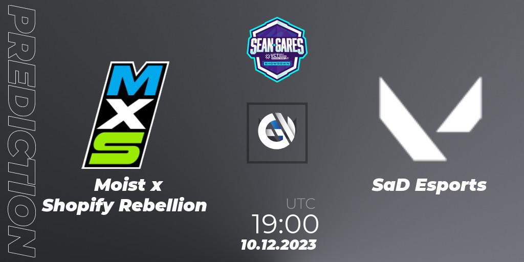 Moist x Shopify Rebellion vs SaD Esports: Match Prediction. 10.12.2023 at 19:00, VALORANT, Sean Gares Showdown