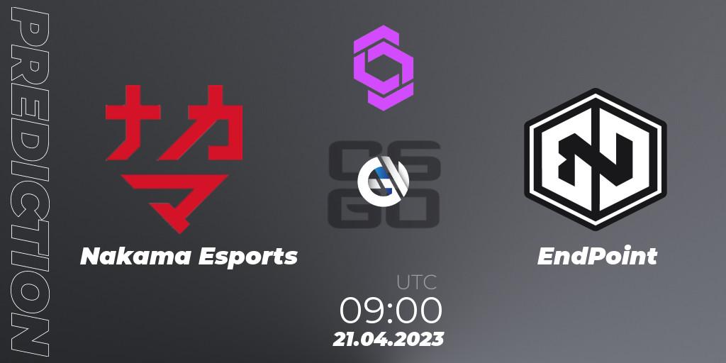 Nakama Esports vs EndPoint: Match Prediction. 21.04.2023 at 09:00, Counter-Strike (CS2), CCT West Europe Series #3