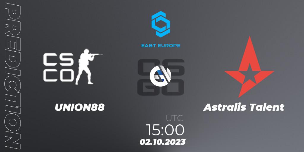 UNION88 vs Astralis Talent: Match Prediction. 02.10.2023 at 15:45, Counter-Strike (CS2), CCT East Europe Series #3: Closed Qualifier