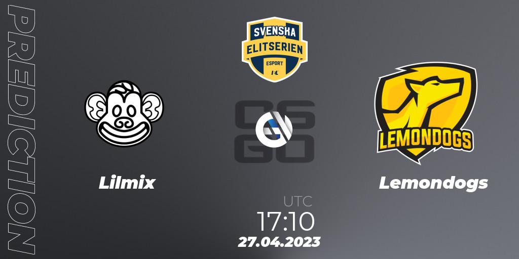 Lilmix vs Lemondogs: Match Prediction. 27.04.2023 at 17:10, Counter-Strike (CS2), Svenska Elitserien Spring 2023: Online Stage
