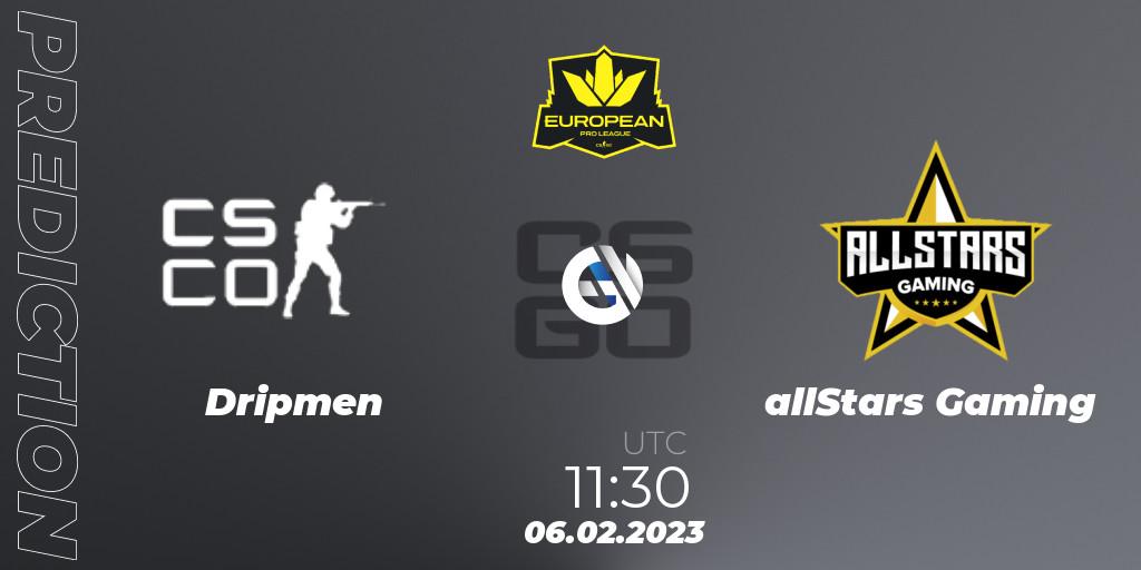 Dripmen vs allStars Gaming: Match Prediction. 06.02.23, CS2 (CS:GO), European Pro League Season 6: Division 2