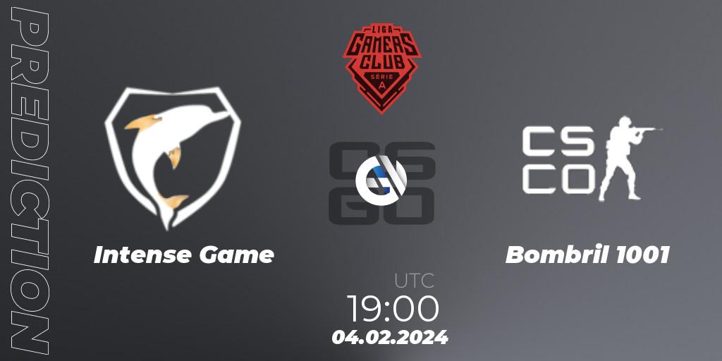 Intense Game vs Bombril 1001: Match Prediction. 04.02.2024 at 19:00, Counter-Strike (CS2), Gamers Club Liga Série A: January 2024