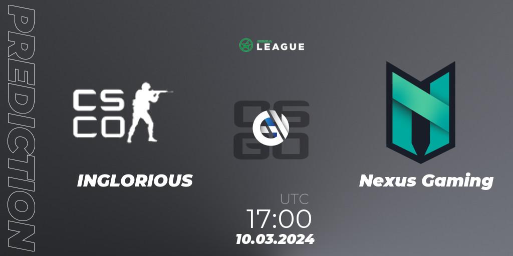 INGLORIOUS vs Nexus Gaming: Match Prediction. 10.03.2024 at 17:00, Counter-Strike (CS2), ESEA Season 48: Advanced Division - Europe