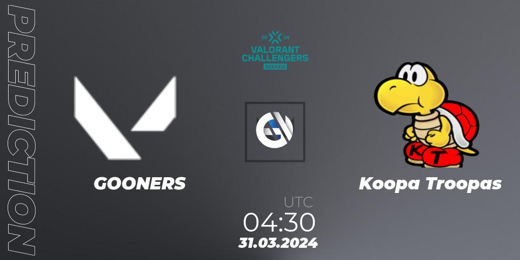 GOONERS vs Koopa Troopas: Match Prediction. 31.03.2024 at 04:30, VALORANT, VALORANT Challengers 2024 Oceania: Split 1