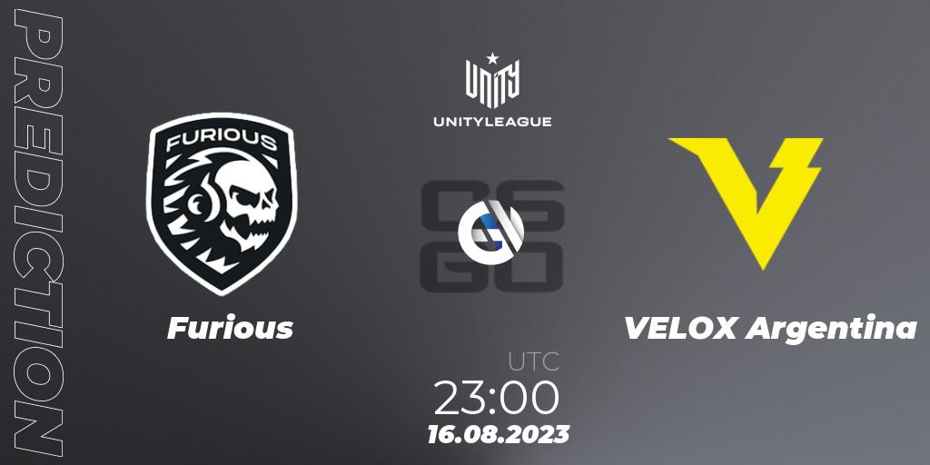 Furious vs VELOX Argentina: Match Prediction. 16.08.2023 at 23:00, Counter-Strike (CS2), LVP Unity League Argentina 2023