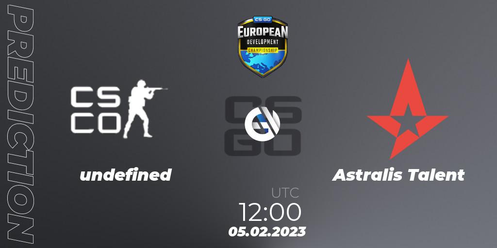 undefined vs Astralis Talent: Match Prediction. 05.02.23, CS2 (CS:GO), European Development Championship 7 Closed Qualifier