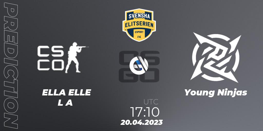 ELLA ELLE L A vs Young Ninjas: Match Prediction. 20.04.2023 at 17:10, Counter-Strike (CS2), Svenska Elitserien Spring 2023: Online Stage