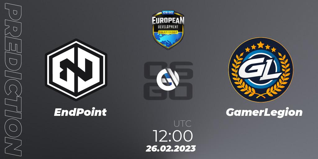 EndPoint vs GamerLegion: Match Prediction. 26.02.2023 at 12:00, Counter-Strike (CS2), European Development Championship 7