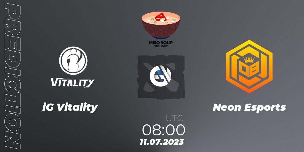 iG Vitality vs Neon Esports: Match Prediction. 11.07.2023 at 06:06, Dota 2, Moon Studio Miso Soup