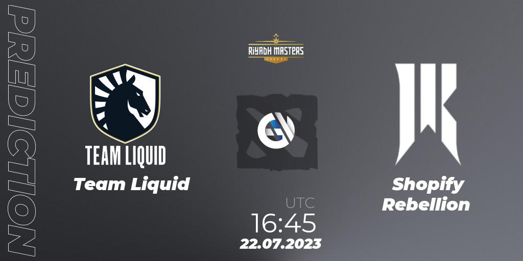 Team Liquid vs Shopify Rebellion: Match Prediction. 22.07.2023 at 16:53, Dota 2, Riyadh Masters 2023 - Group Stage