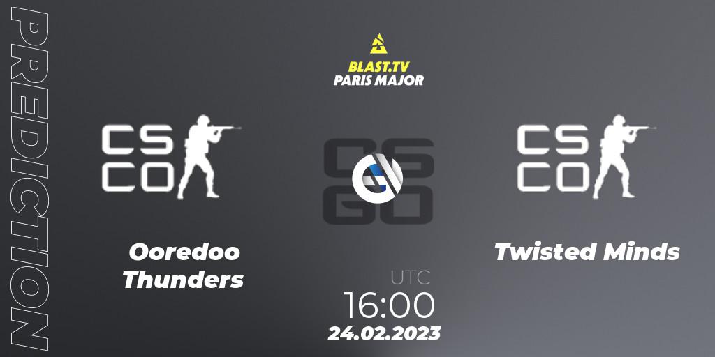 Ooredoo Thunders vs Twisted Minds: Match Prediction. 24.02.2023 at 16:05, Counter-Strike (CS2), BLAST.tv Paris Major 2023 Middle East RMR Closed Qualifier