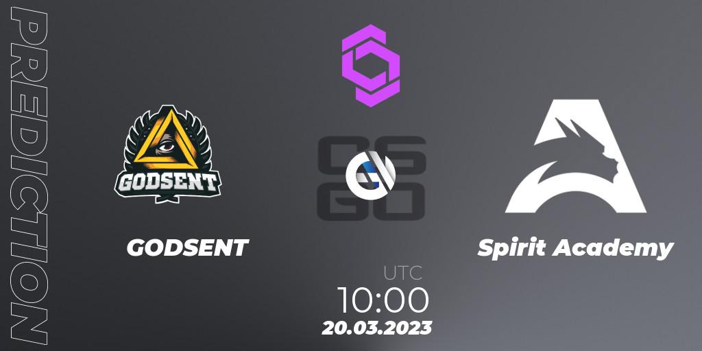 GODSENT vs Spirit Academy: Match Prediction. 20.03.23, CS2 (CS:GO), CCT West Europe Series #2