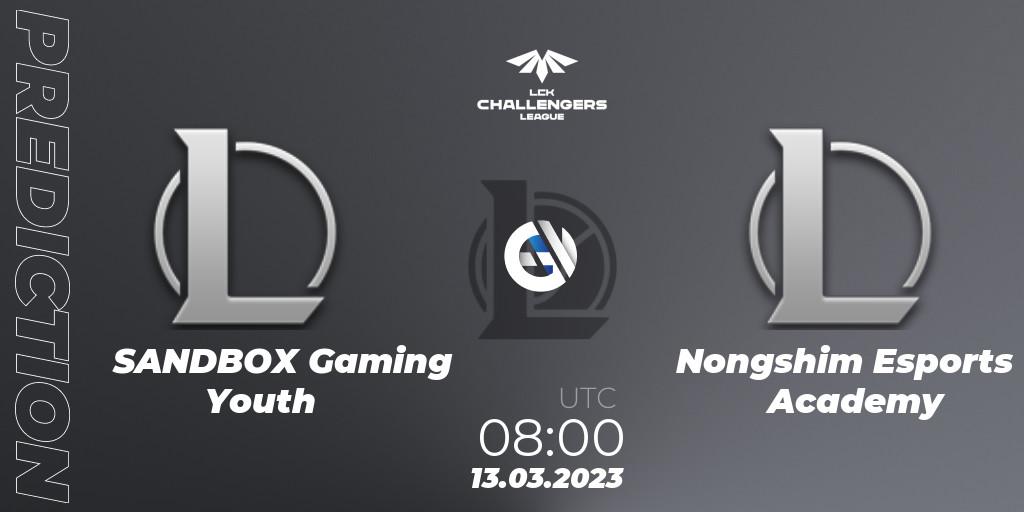 SANDBOX Gaming Youth vs Nongshim RedForce Academy: Match Prediction. 13.03.2023 at 08:20, LoL, LCK Challengers League 2023 Spring