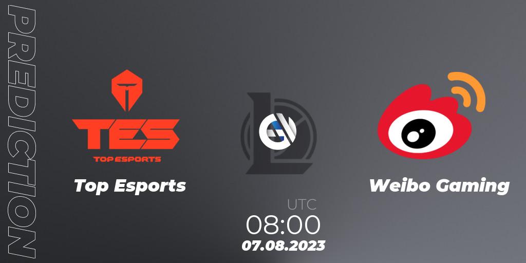 Top Esports vs Weibo Gaming: Match Prediction. 07.08.2023 at 08:00, LoL, LPL Regional Finals 2023