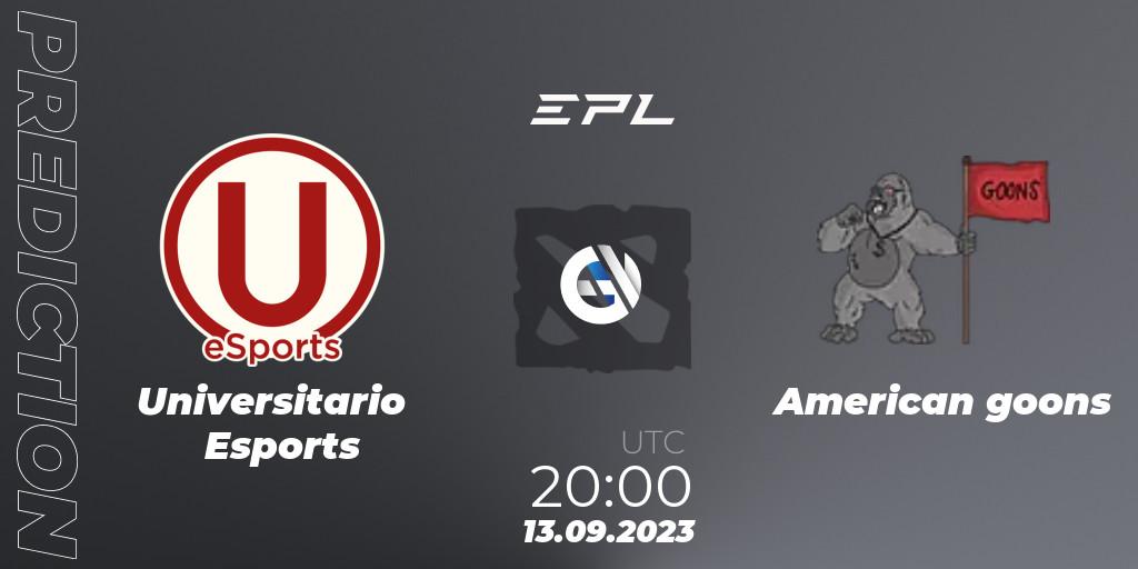 Universitario Esports vs American goons: Match Prediction. 13.09.2023 at 20:03, Dota 2, EPL World Series: America Season 7
