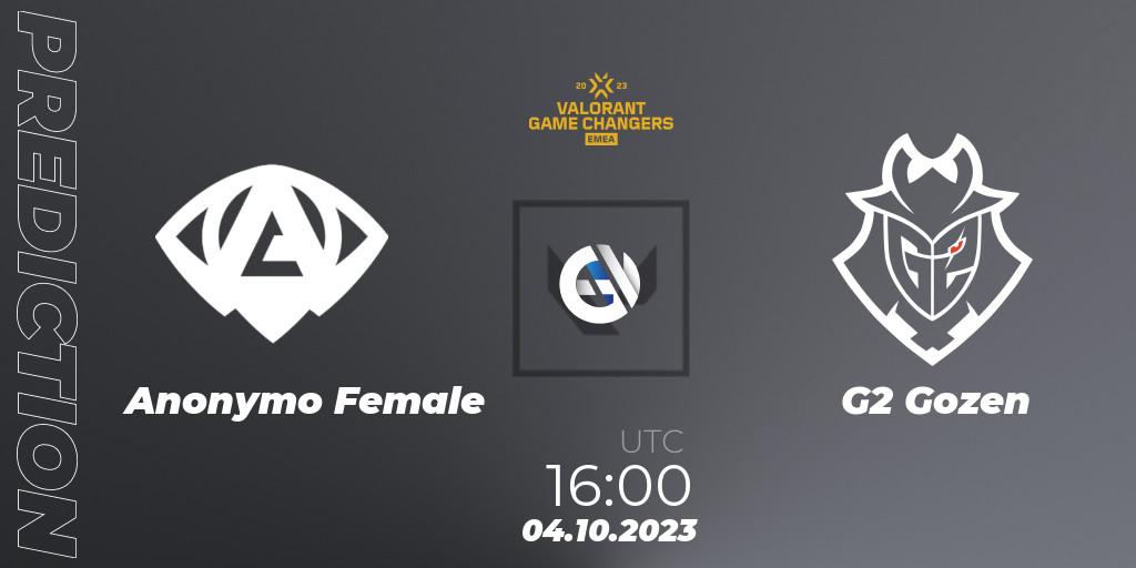 Anonymo Female vs G2 Gozen: Match Prediction. 04.10.2023 at 16:00, VALORANT, VCT 2023: Game Changers EMEA Stage 3 - Playoffs