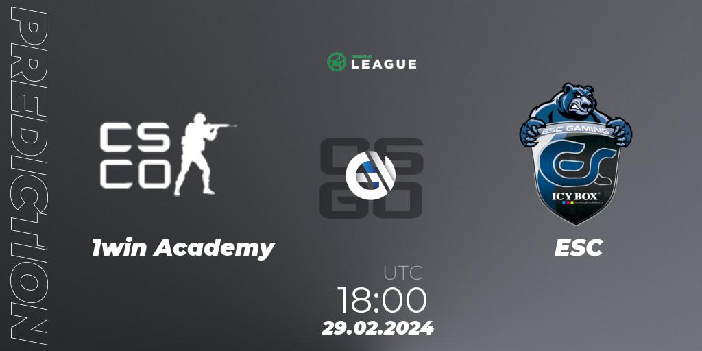 1win Academy vs ESC: Match Prediction. 29.02.2024 at 18:00, Counter-Strike (CS2), ESEA Season 48: Advanced Division - Europe