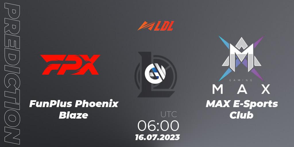 FunPlus Phoenix Blaze vs MAX E-Sports Club: Match Prediction. 16.07.2023 at 06:00, LoL, LDL 2023 - Regular Season - Stage 3