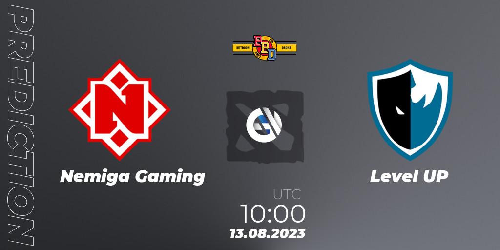 Nemiga Gaming vs Level UP: Match Prediction. 13.08.2023 at 10:01, Dota 2, BetBoom Dacha - Online Stage