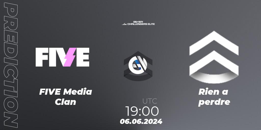 FIVE Media Clan vs Rien a perdre: Match Prediction. 06.06.2024 at 18:00, Call of Duty, Call of Duty Challengers 2024 - Elite 3: EU