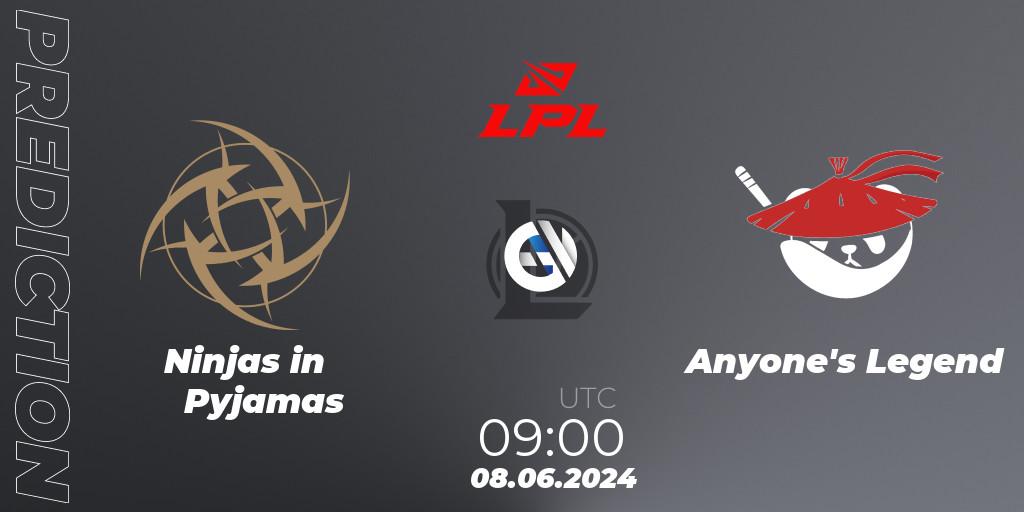 Ninjas in Pyjamas vs Anyone's Legend: Match Prediction. 08.06.2024 at 09:00, LoL, LPL 2024 Summer - Group Stage
