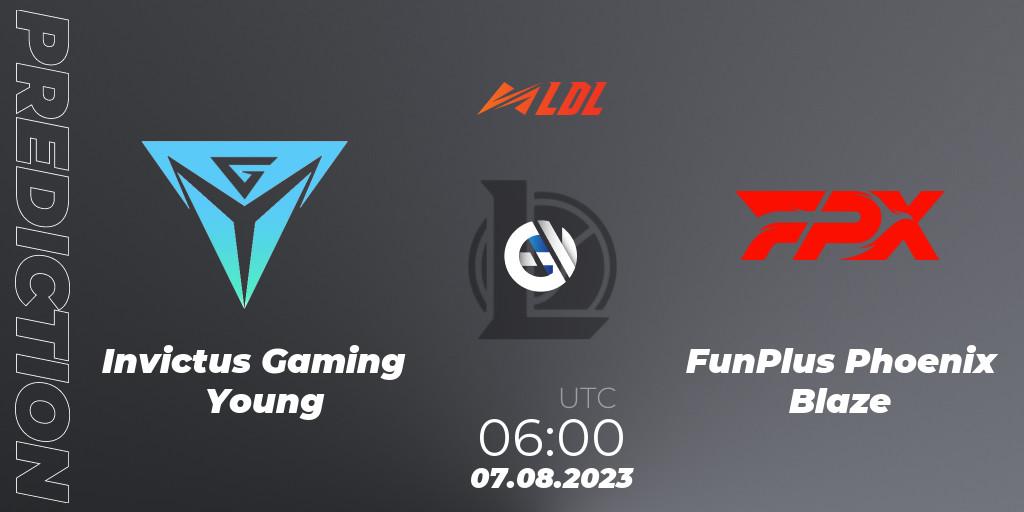 Invictus Gaming Young vs FunPlus Phoenix Blaze: Match Prediction. 07.08.2023 at 06:00, LoL, LDL 2023 - Playoffs